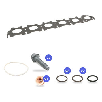 What's in the box: BMW B58 Turbo Install Kit, Gen 2 B58 (B58D), for G20 M340i, Z4 M40i, X3 X4 M40i 2019-2020: Manifold Gasket, 7 Nuts, 7 Bolts, Line O-Rings, Downpipe Gasket