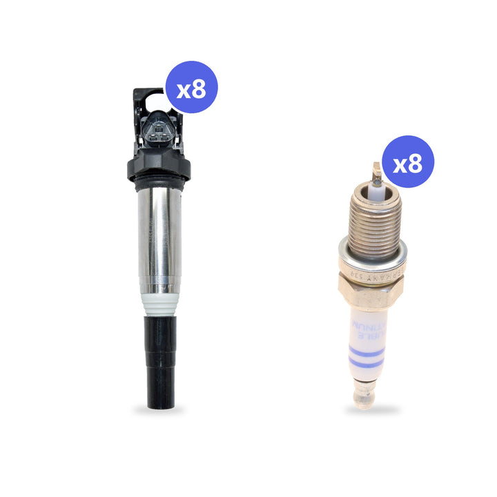 What's in the box: BMW N62 Ignition Coil and Spark Plug Kit 2004-2006: 8 Bremi 20360 Coils, 8 Bosch 0242235776 Spark Plugs