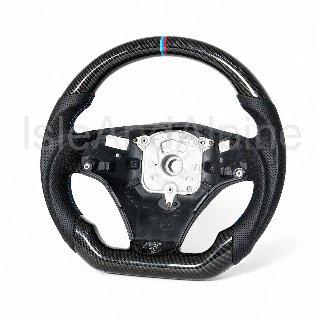 M3-Style Steering Wheel, Hydro-Dip Carbon Fiber / Leather — BMW E90/E92/E93 (SSG) — Aftermarket