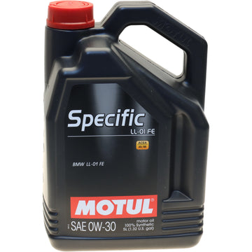Motul Specific LL-01 FE 0W-30 synthetic engine oil, 5 liter jug (1.32 US gal), front label