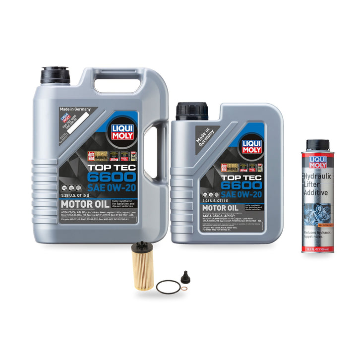 BMW B46/B48 oil change kit contents: 6 L Liqui Moly Top Tec 6600 0W-20, Mann HU 6012 Z KIT Filter, Liqui Moly Hydraulic Lifter Additive