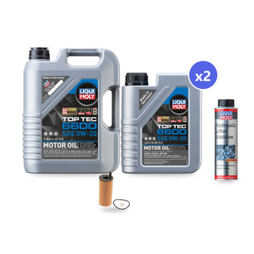 BMW B46 oil change kit contents: 7 L Liqui Moly Top Tec 6600 0W-20, Hengst E362H D313 Filter, Liqui Moly Hydraulic Lifter Additive