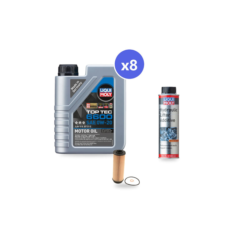 BMW B58 oil change kit contents: 8 L Liqui Moly Top Tec 6600 0W-20, Mann HU 6022 Z Filter, Liqui Moly Hydraulic Lifter Additive