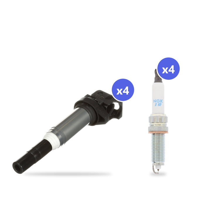 What's in the box: BMW N20/N26 Ignition Coil and Spark Plug Kit 2011-2019: 4 Delphi GN10571 Coils, 4 NGK 97506 Spark Plugs