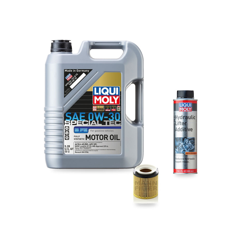 BMW N20 oil change kit contents: 5 L Liqui Moly Special Tec B FE 0W-30, Mann HU 8002 X KIT Filter, Liqui Moly Hydraulic Lifter Additive