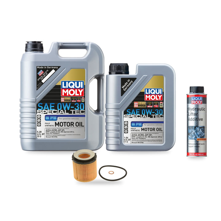 BMW N20 oil change kit contents: 6 L Liqui Moly Special Tec B FE 0W-30, Mann HU 8002 Y Filter, Liqui Moly Hydraulic Lifter Additive