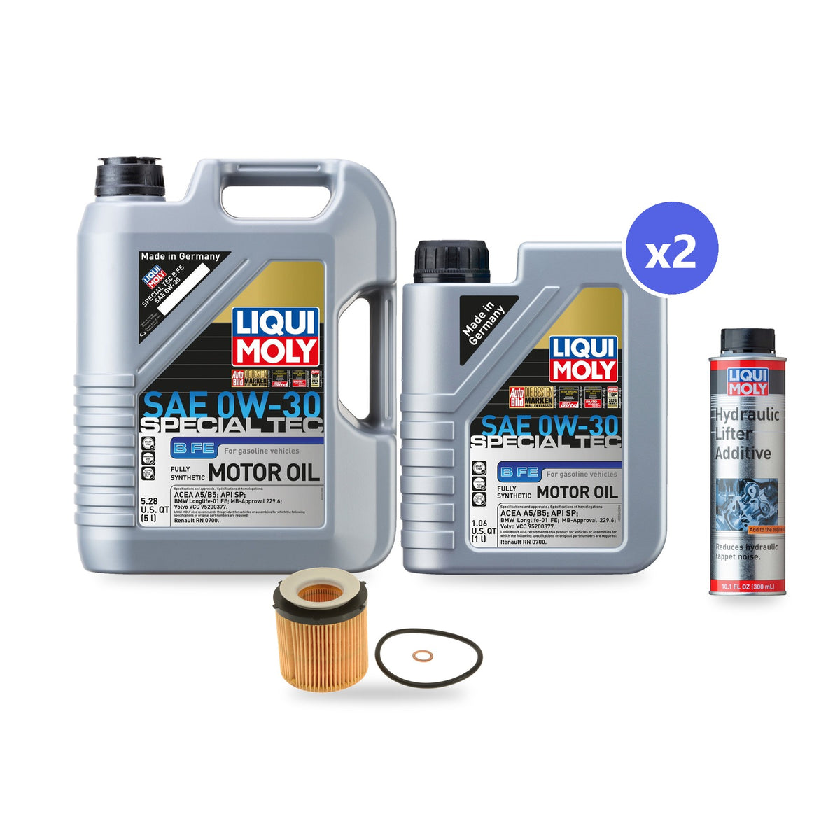 BMW N55 oil change kit contents: 7 L Liqui Moly Special Tec B FE 0W-30, Mann HU 8002 Y Filter, Liqui Moly Hydraulic Lifter Additive