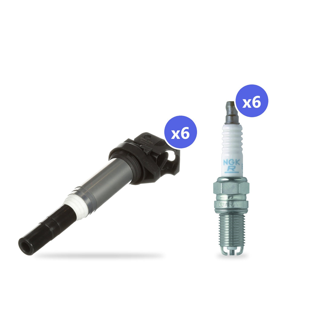 What's in the box: BMW S54 Ignition Coil and Spark Plug Kit 2001-2008: 6 Delphi GN10571 Coils, 6 NGK 7415 Spark Plugs