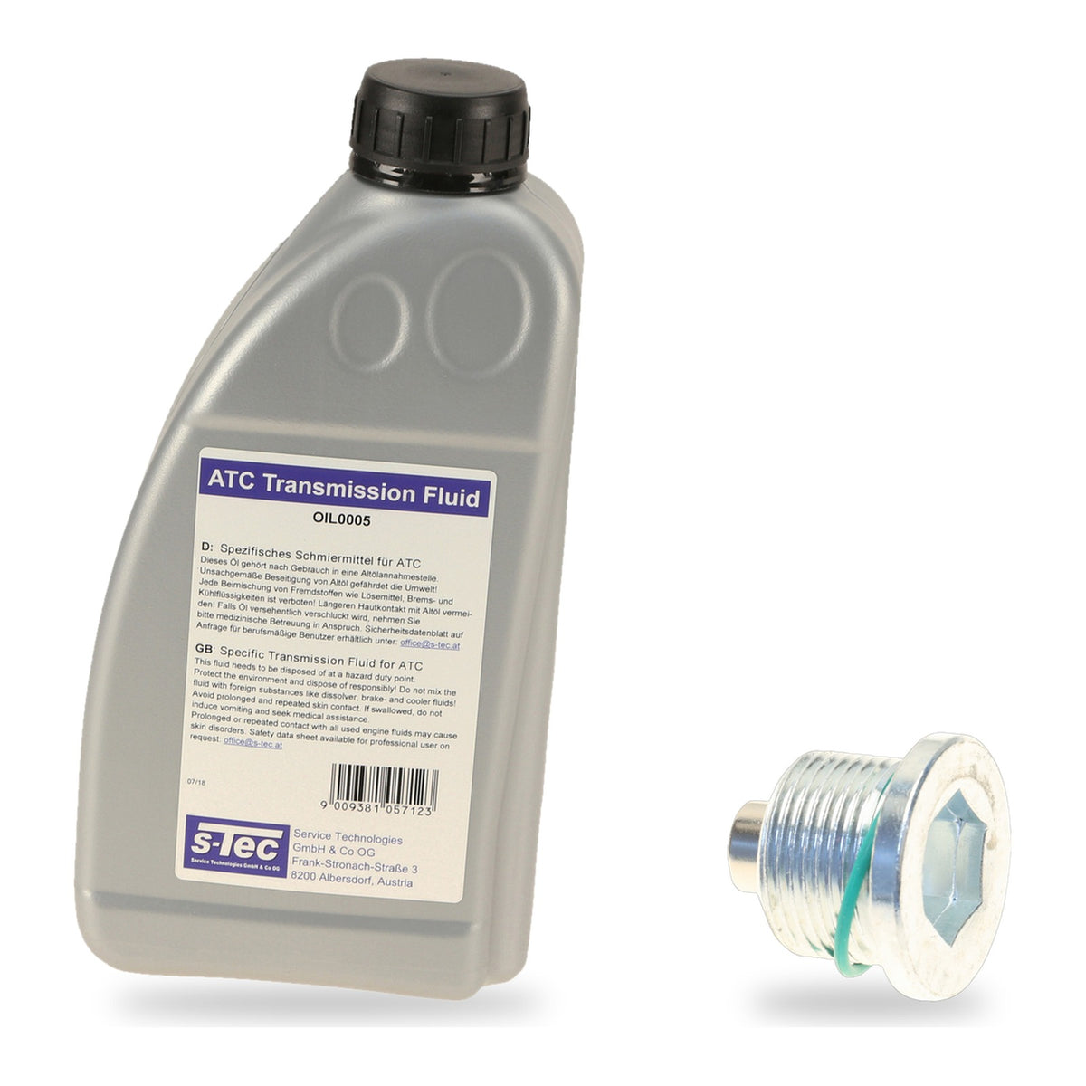 BMW xDrive transfer case fluid kit: s-Tec ATC transmission fluid OIL0005 1 L and an M22 screw plug with O-ring