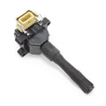 Bremi 11856T ignition coil, angled view with plug connector and long rubber boot