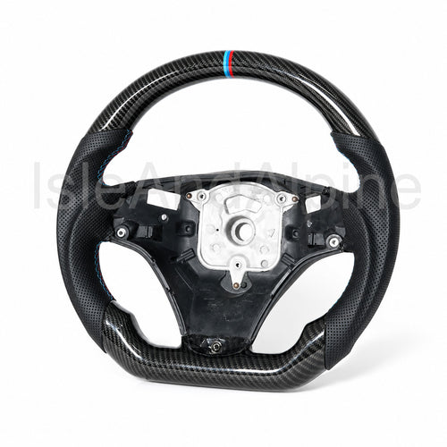 M3-Style Steering Wheel, Hydro-Dip Carbon Fiber / Leather — BMW E90/E92/E93 (SSG) — Aftermarket
