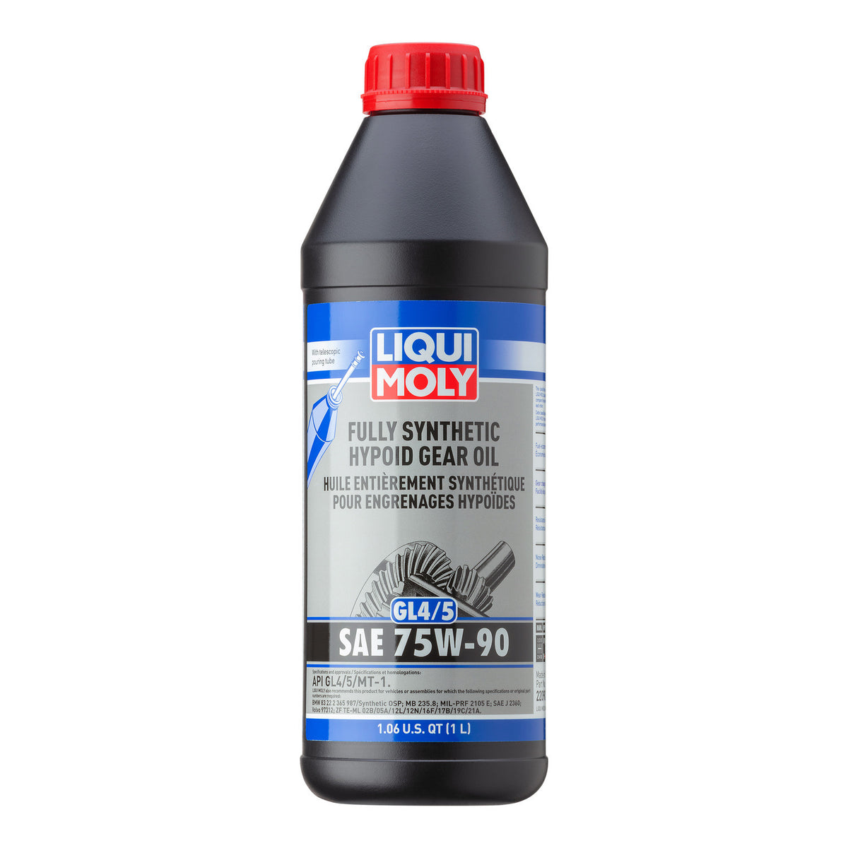 Liqui Moly Fully Synthetic Hypoid Gear Oil SAE 75W-90 1 liter can 22090, alternate label print