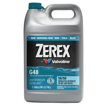 Zerex G48 50/50 prediluted antifreeze coolant by Valvoline, 1 gallon jug, label says do not add water