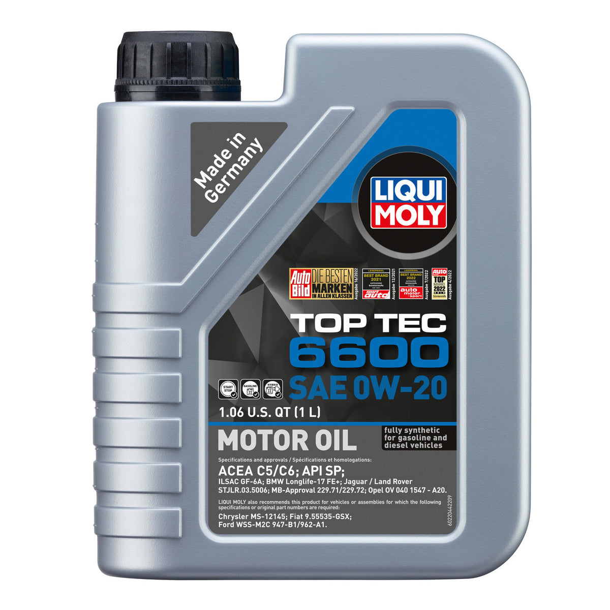 Liqui Moly Top Tec 6600 SAE 0W-20 motor oil, 1 liter, earlier label design