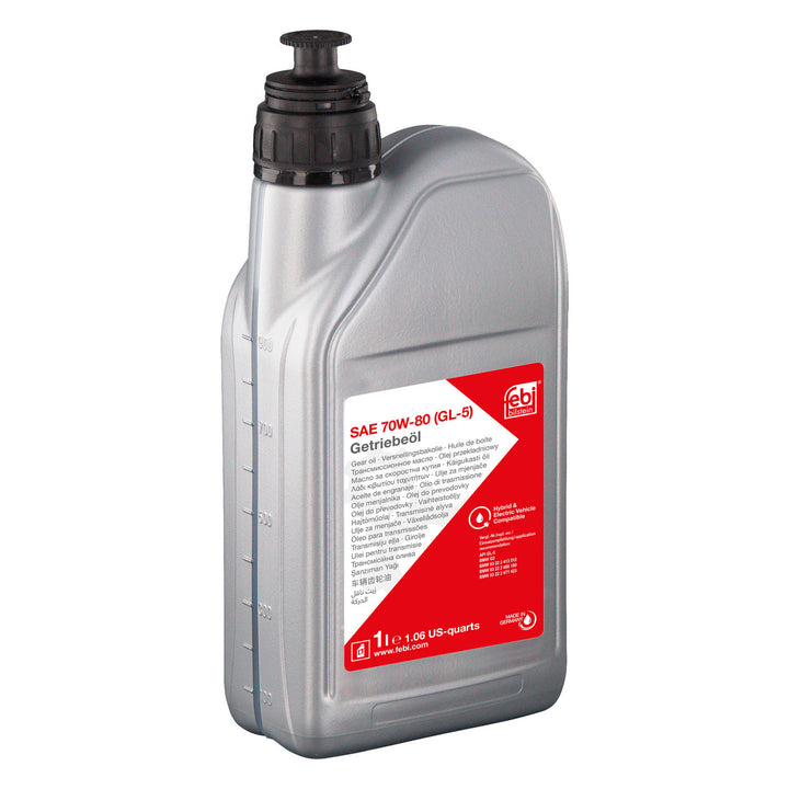 Febi bilstein SAE 70W-80 GL-5 gear oil, 1 liter bottle, part 184247, label naming BMW G3