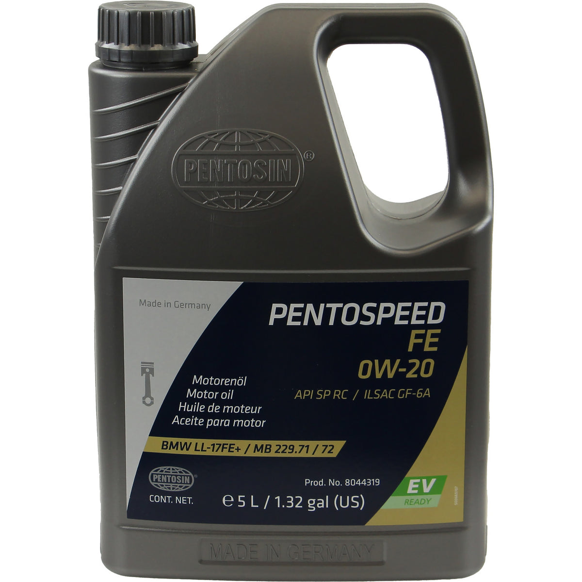 Pentosin Pentospeed FE 0W-20 engine oil, 5 liter jug, newer label with EV Ready badge